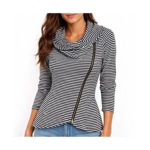 Anthropologie Andree By Unit Womens Asymmetric Waterfall Jacket Black Stripe S
